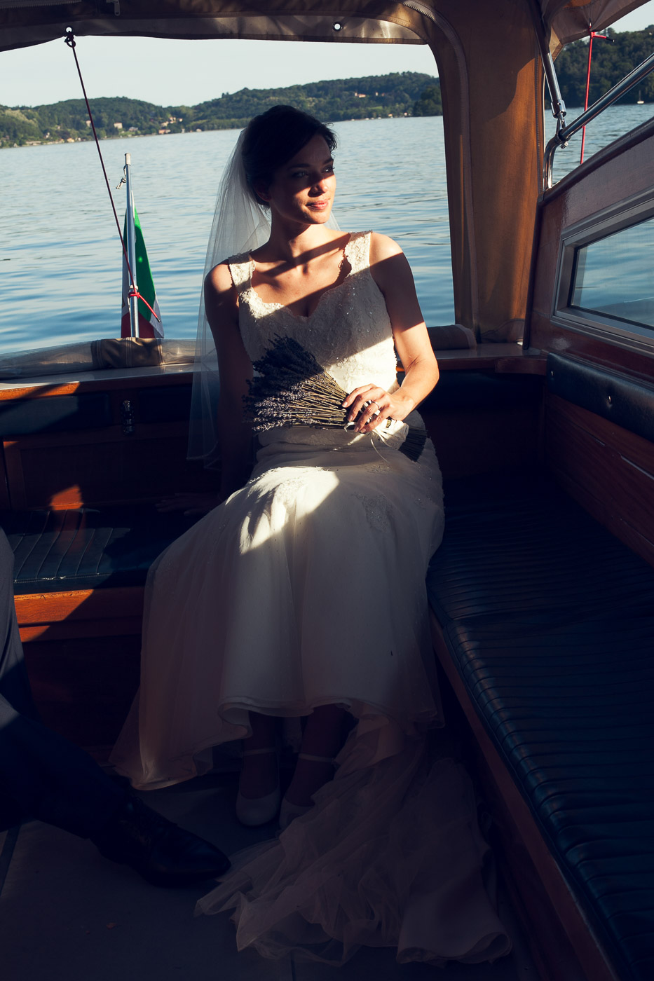 bride on a boat at lake Orta